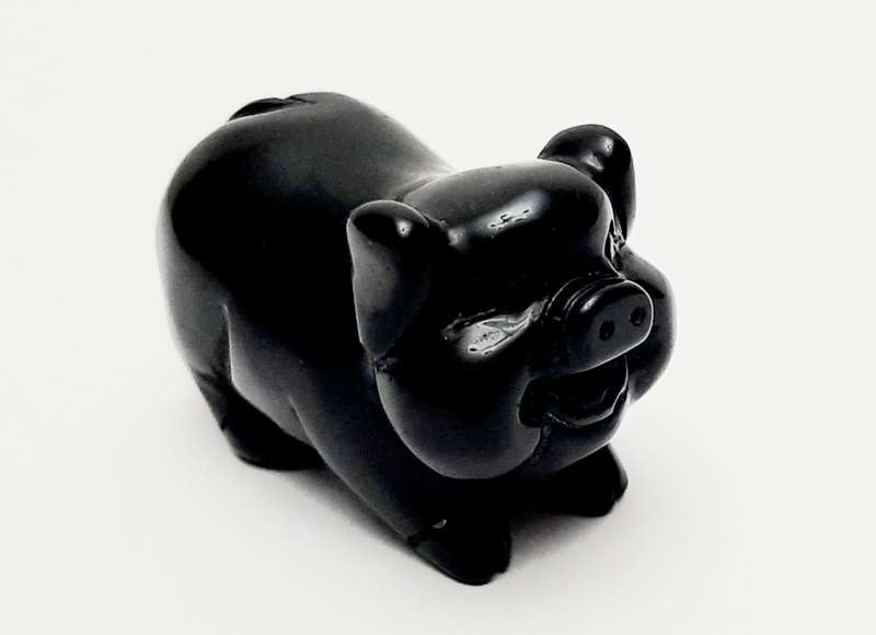 **RARE: Late 19th Century Carved Chinese Obsidian Pig Figurine (7cm x 5cm).**