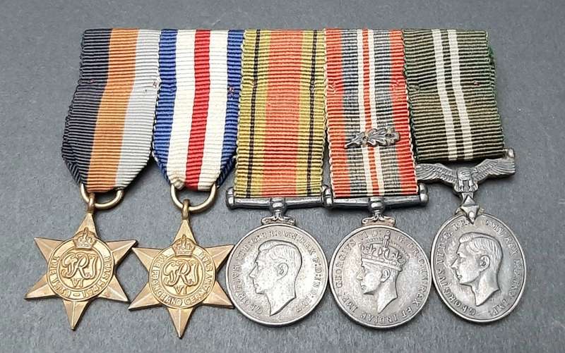 **RARE: WW2 Miniature Campaign Medals w/ Air Efficiency Award Court Mounted (Dispatches).**