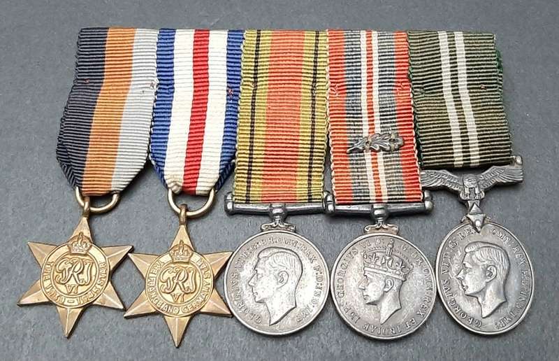 **RARE: WW2 Miniature Campaign Medals w/ Air Efficiency Award Court Mounted (Dispatches).**