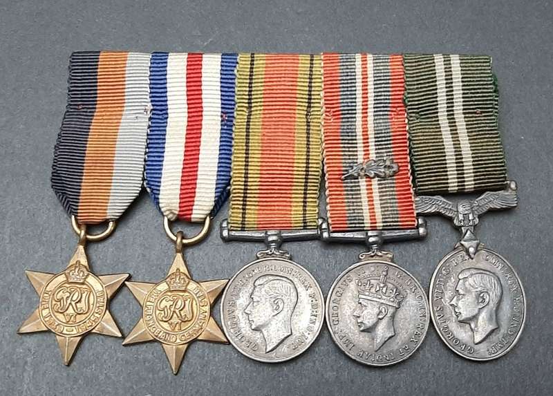 **RARE: WW2 Miniature Campaign Medals w/ Air Efficiency Award Court Mounted (Dispatches).**