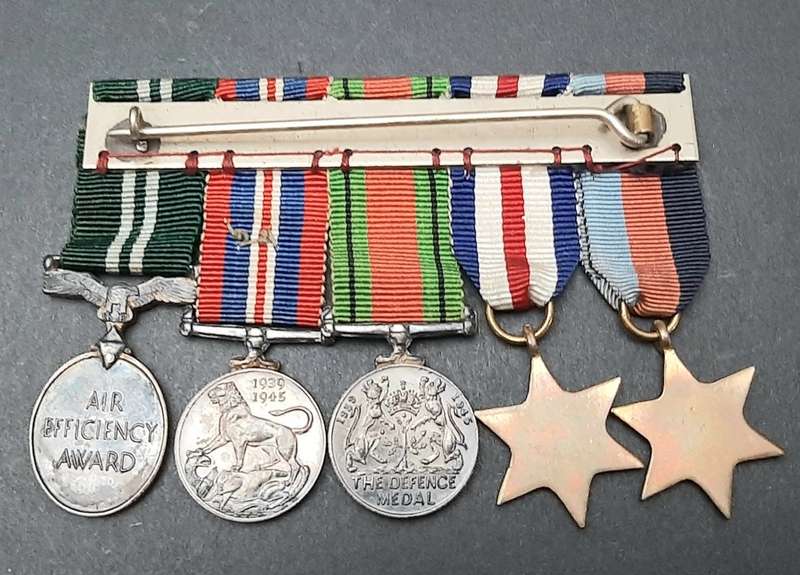 **RARE: WW2 Miniature Campaign Medals w/ Air Efficiency Award Court Mounted (Dispatches).**