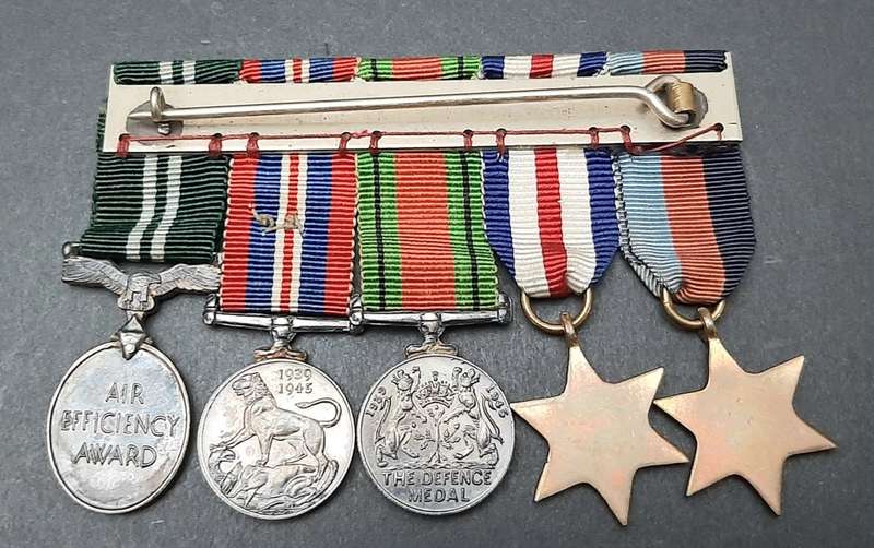 **RARE: WW2 Miniature Campaign Medals w/ Air Efficiency Award Court Mounted (Dispatches).**