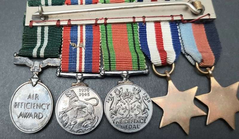 **RARE: WW2 Miniature Campaign Medals w/ Air Efficiency Award Court Mounted (Dispatches).**