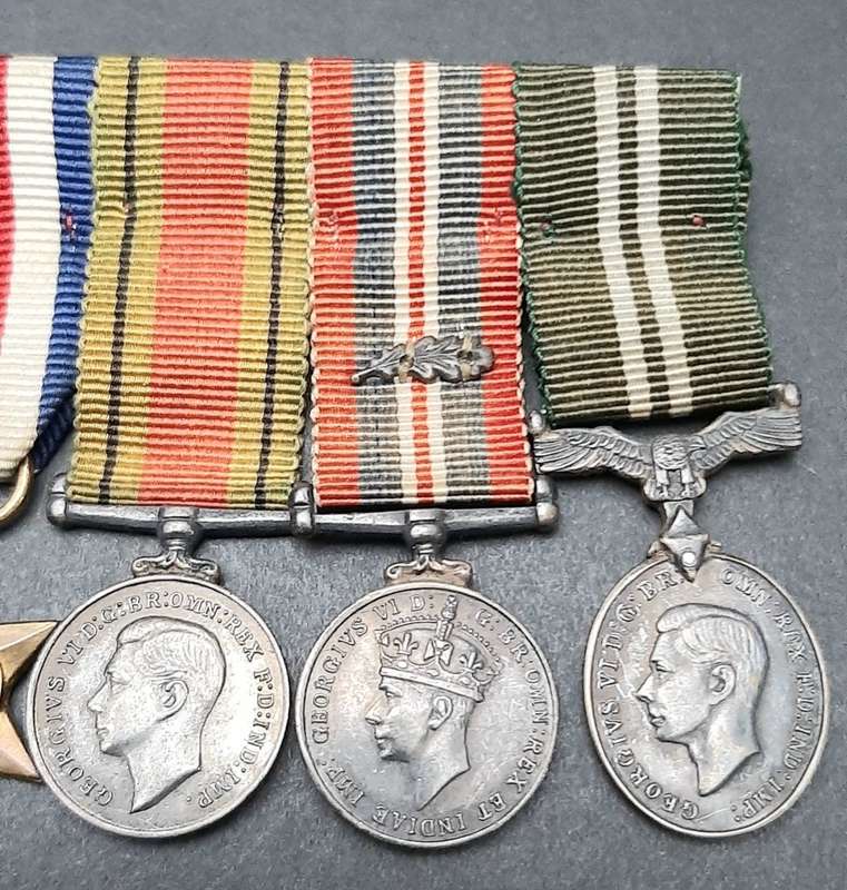 **RARE: WW2 Miniature Campaign Medals w/ Air Efficiency Award Court Mounted (Dispatches).**