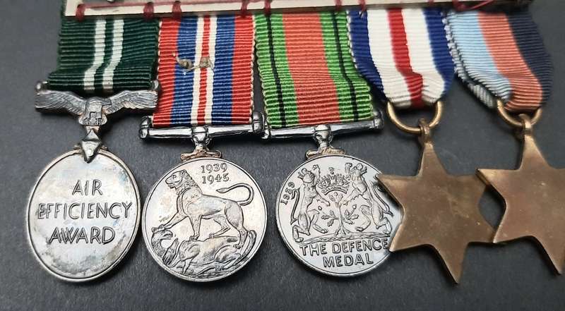 **RARE: WW2 Miniature Campaign Medals w/ Air Efficiency Award Court Mounted (Dispatches).**