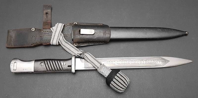 Rare WW2 German Verfügungstruppe K98 Bayonet with Troddle & Leather Frog