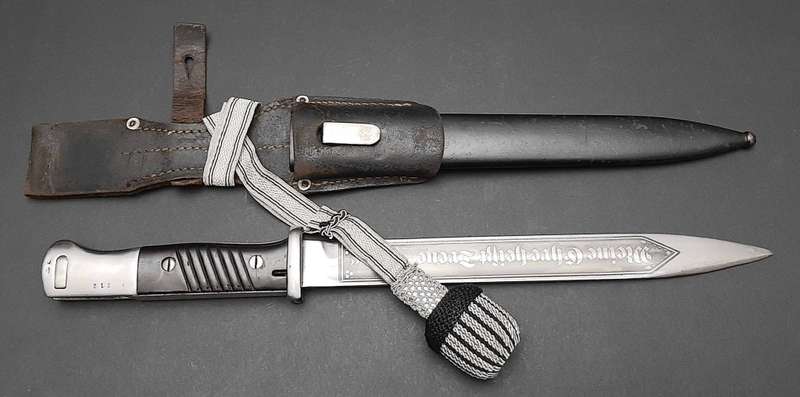 Rare WW2 German Verfügungstruppe K98 Bayonet with Troddle & Leather Frog