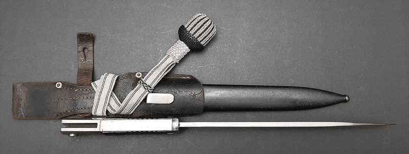 Rare WW2 German Verfügungstruppe K98 Bayonet with Troddle & Leather Frog