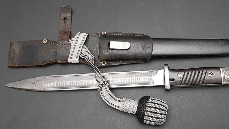 Rare WW2 German Verfügungstruppe K98 Bayonet with Troddle & Leather Frog