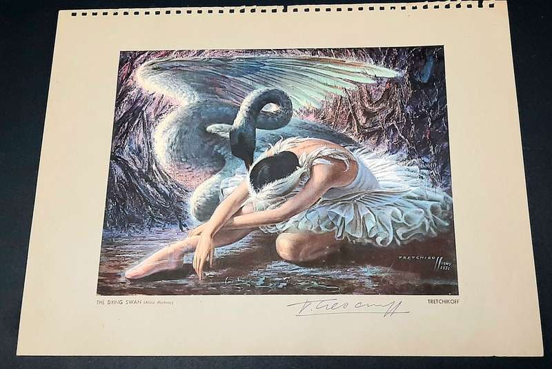 **RARE: Hand-Signed Vladimir Tretchikoff `The Dying Swan` Lithographic Print (36cm x27cm).**