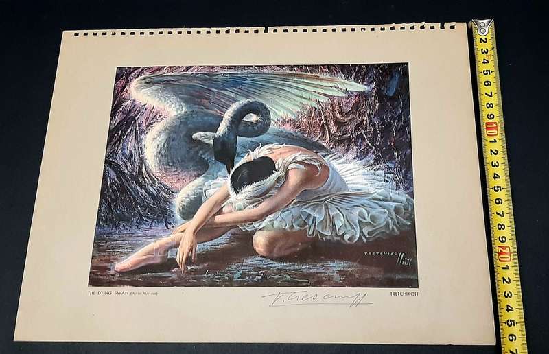 **RARE: Hand-Signed Vladimir Tretchikoff `The Dying Swan` Lithographic Print (36cm x27cm).**