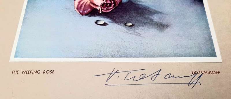 **RARE: Hand-Signed Vladimir Tretchikoff `The Weeping Rose`  Lithographic Print (36cm x27cm).**