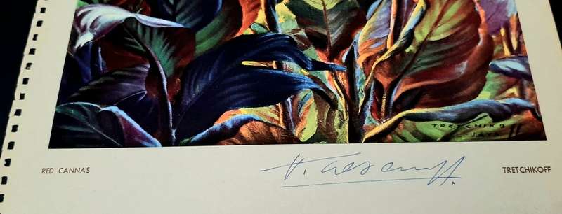 **RARE: Hand-Signed Vladimir Tretchikoff `Red Cannas`   Lithographic Print (36cm x27cm).**