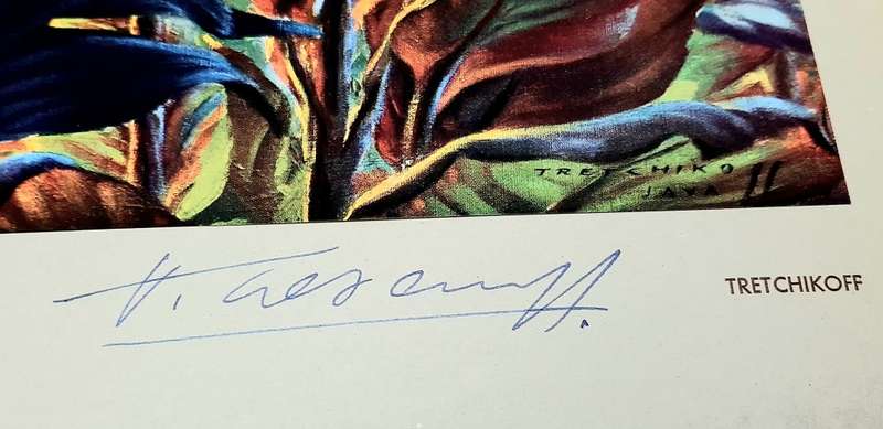 **RARE: Hand-Signed Vladimir Tretchikoff `Red Cannas`   Lithographic Print (36cm x27cm).**