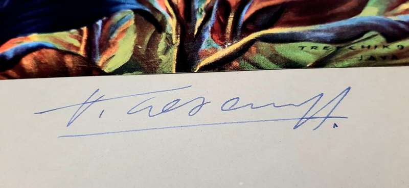 **RARE: Hand-Signed Vladimir Tretchikoff `Red Cannas`   Lithographic Print (36cm x27cm).**
