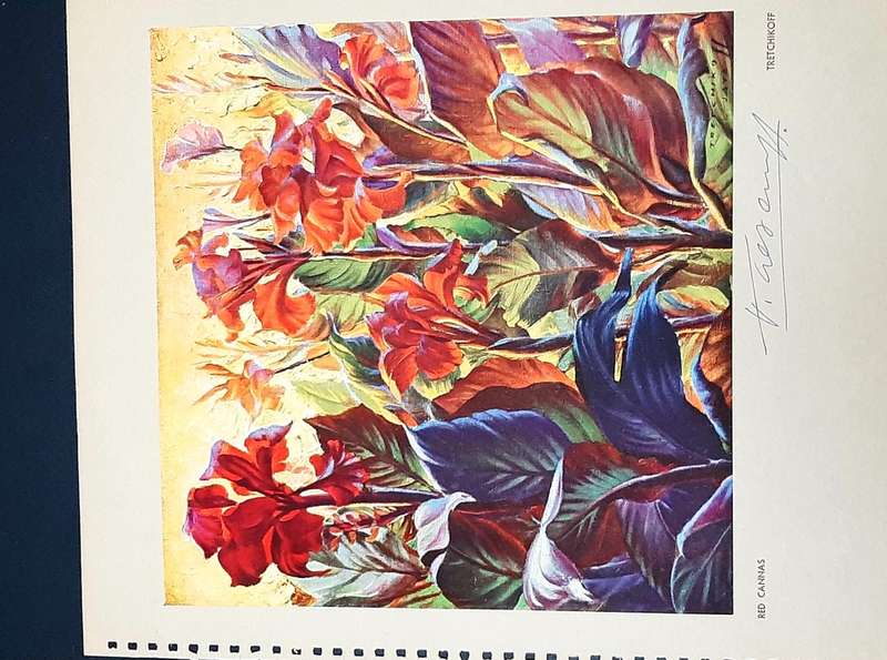 **RARE: Hand-Signed Vladimir Tretchikoff `Red Cannas`   Lithographic Print (36cm x27cm).**