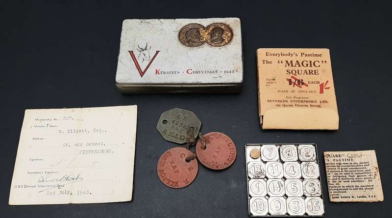 **WW2 : 1943 RAF / SAAF ID Tags & Flight School Memorabilia Lot (x 8 Pcs).**
