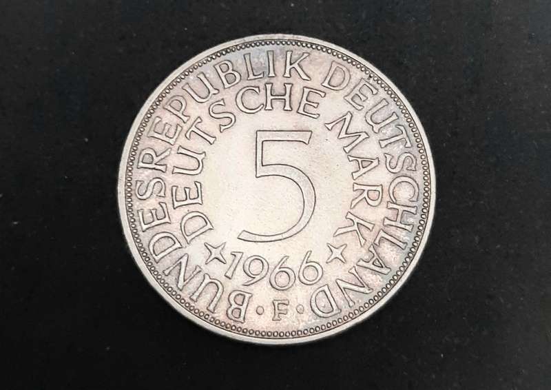 **1966 West-German: .625 Silver 5 Mark Coin (XF).**