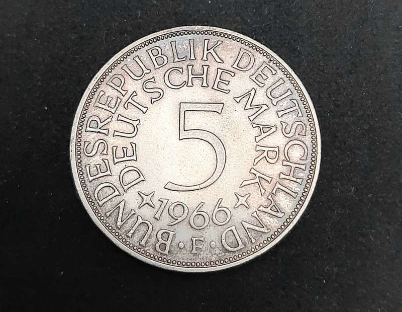 **1966 West-German: .625 Silver 5 Mark Coin (XF).**
