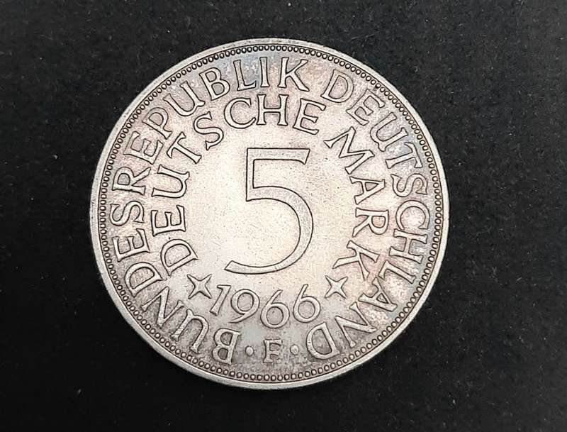 **1966 West-German: .625 Silver 5 Mark Coin (XF).**