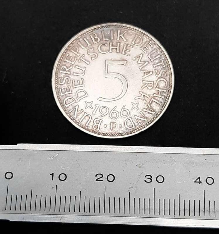 **1966 West-German: .625 Silver 5 Mark Coin (XF).**