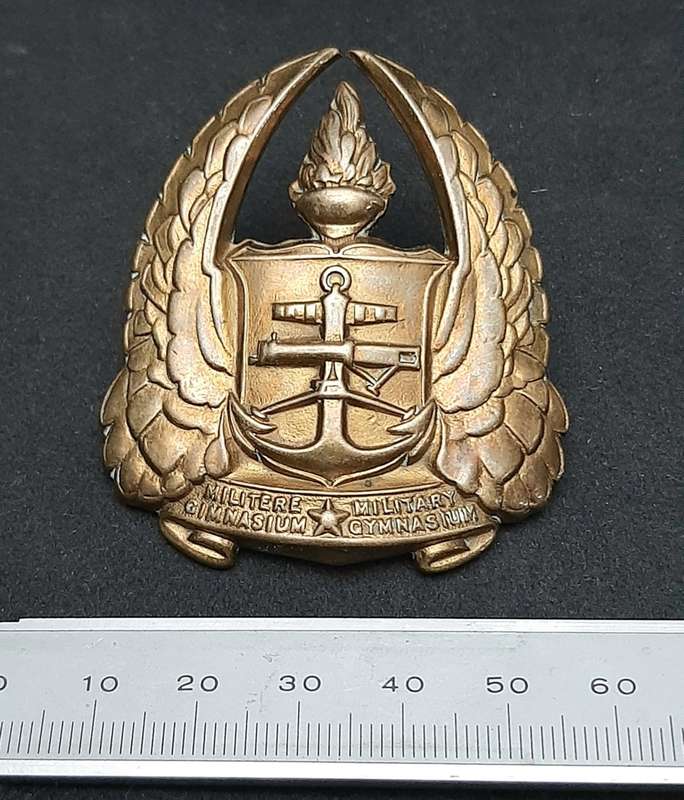 **Border War : 1960s SADF Army Gymnasium Officer`s Cap Badge w/ Lugs (LARGE).**