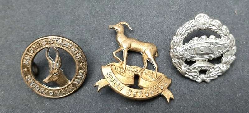 **WW2 UDF : Lot x 3 Service Insignia Badges (GS, Pretoria Regt. & SA Tank Corps).**