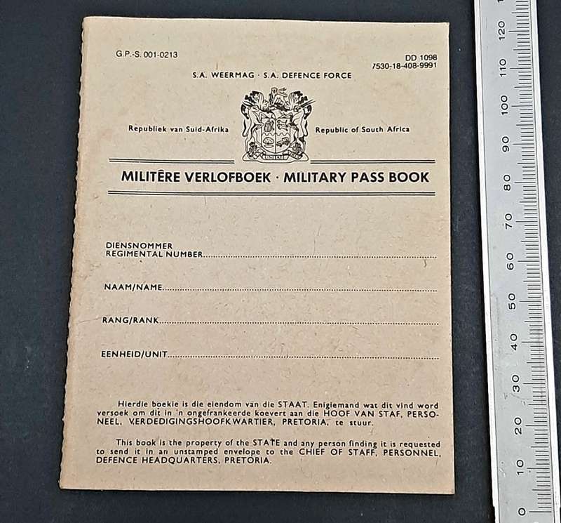 **Border War : 1980s SADF Military Pass Book (USED).**