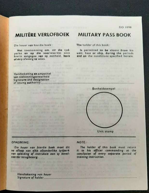 **Border War : 1980s SADF Military Pass Book (USED).**