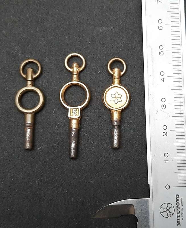 19th century J.W. Benson et al. pocket watch adjustment keys x3