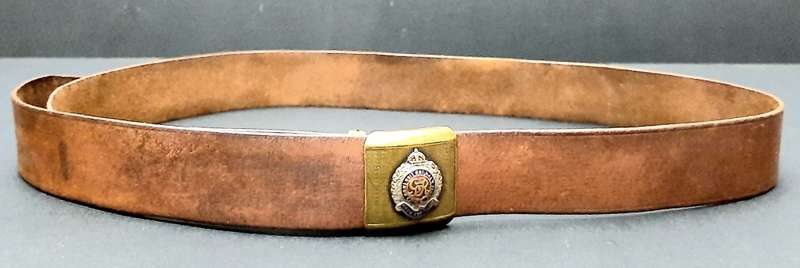 **WW1 / WW2 : British Army Royal Engineers Leather Belt w/ Enamel Brass Buckle **