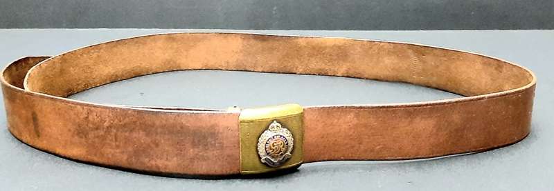 **WW1 / WW2 : British Army Royal Engineers Leather Belt w/ Enamel Brass Buckle **