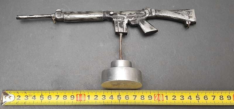 **Rhodesian Bush War: FN FAL Rifle Cast Desk  Model on Plinth (29cm x 12cm).**