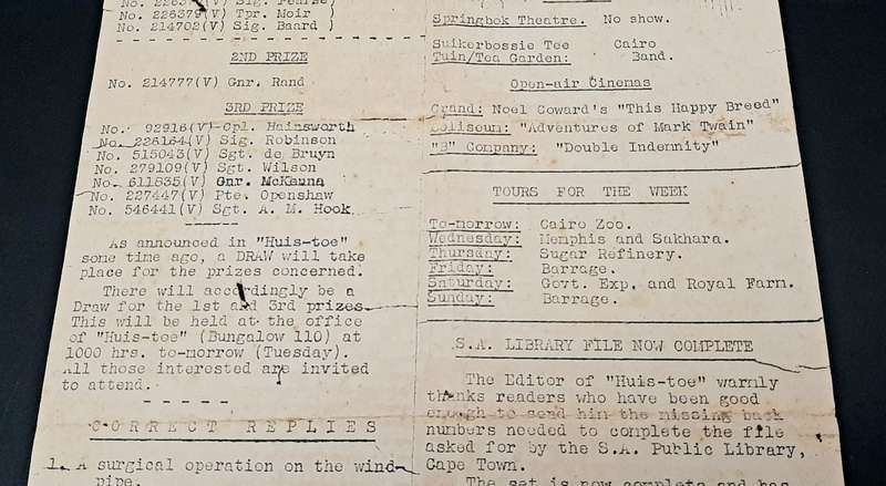 **RARE WW2 : South African Forces `Huis Toe` Demob. Newsletter D/ Sided #2 (1945).**