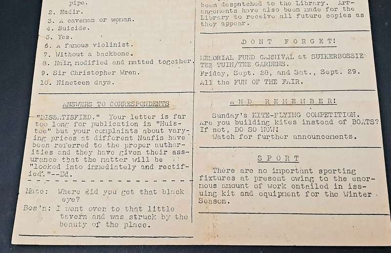 **RARE WW2 : South African Forces `Huis Toe` Demob. Newsletter D/ Sided #2 (1945).**