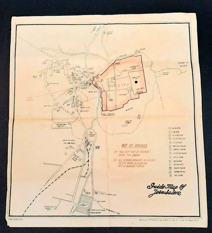 **RARE WW2: British Military Authority `Palestine` Jerusalem City Map (Inscribed April 1944).**