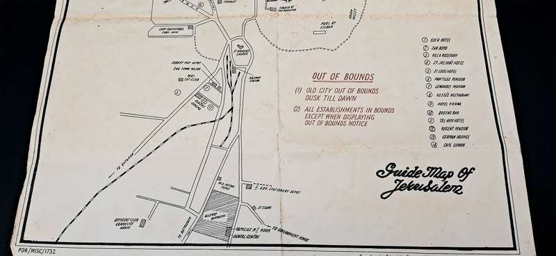 **RARE WW2: British Military Authority `Palestine` Jerusalem City Map (Inscribed April 1944).**