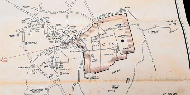 **RARE WW2: British Military Authority `Palestine` Jerusalem City Map (Inscribed April 1944).**
