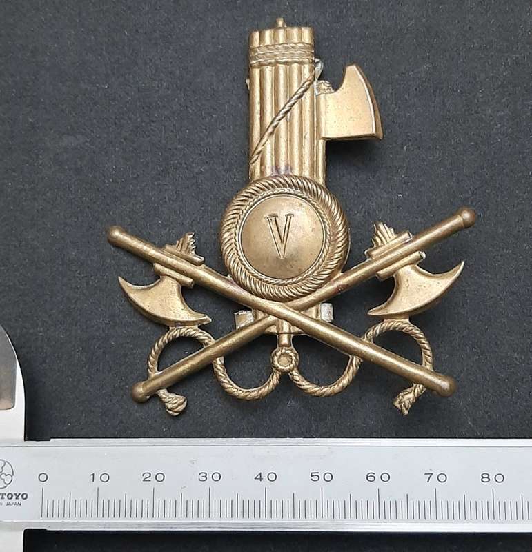 **RARE: WW2 Italian MVSN Fascist Militia Engineers Pith-Helmet Badge ( All Pins).**