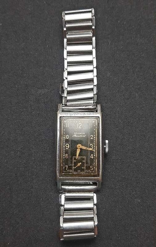 **WW2 : 1940s Roamer 'Standard ' Swiss 15 Jewel Tank Watch w/ Bonklip Bracelet ( TESTED).**