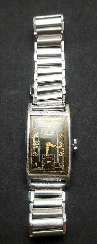 **WW2 : 1940s Roamer 'Standard ' Swiss 15 Jewel Tank Watch w/ Bonklip Bracelet ( TESTED).**