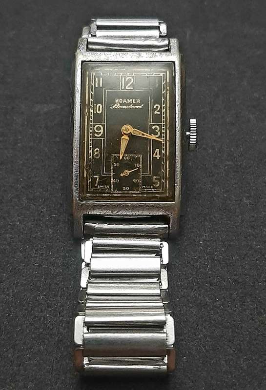 **WW2 : 1940s Roamer 'Standard ' Swiss 15 Jewel Tank Watch w/ Bonklip Bracelet ( TESTED).**