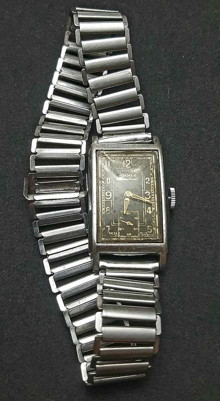 **WW2 : 1940s Roamer 'Standard ' Swiss 15 Jewel Tank Watch w/ Bonklip Bracelet ( TESTED).**