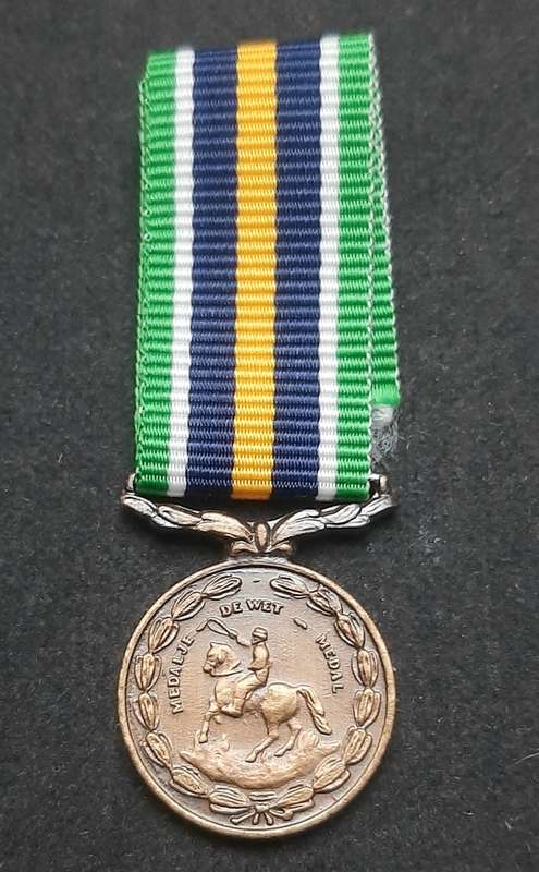 **Border War : 1980s SADF Miniature De Wet Medal w/ Ribbon.**