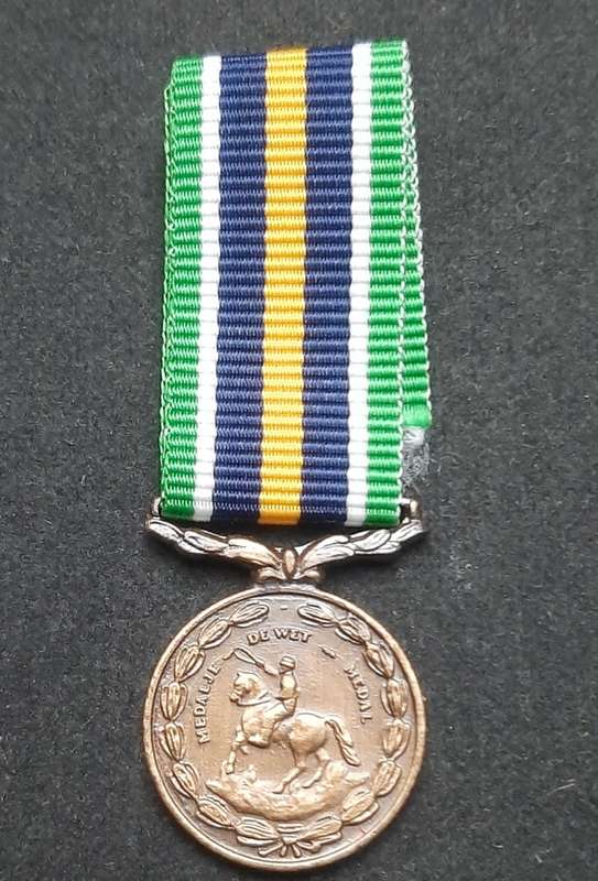 **Border War : 1980s SADF Miniature De Wet Medal w/ Ribbon.**