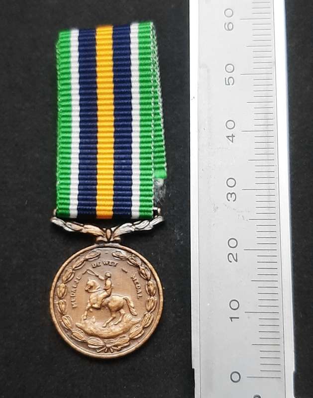 **Border War : 1980s SADF Miniature De Wet Medal w/ Ribbon.**