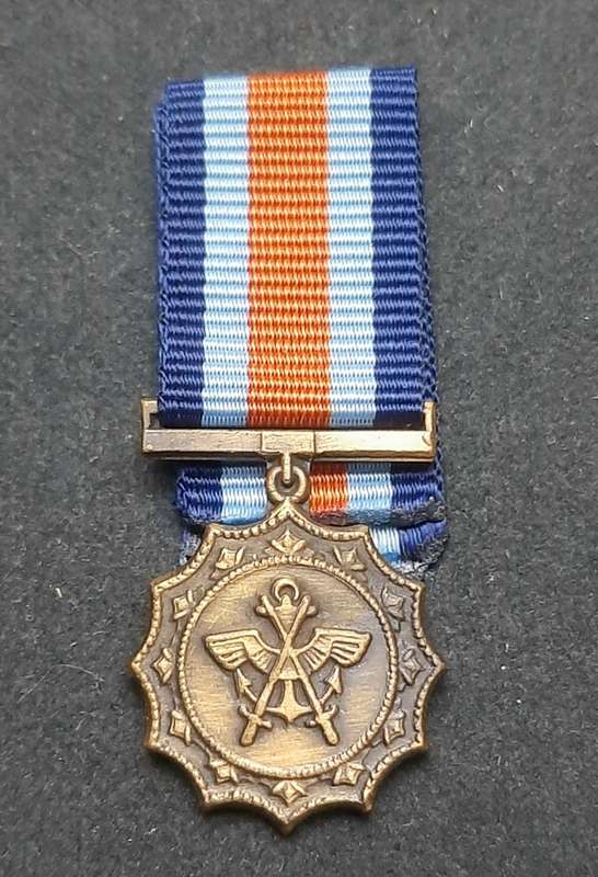 **Border War : 1980s SADF Miniature Military Merit Medal w/ Ribbon.**