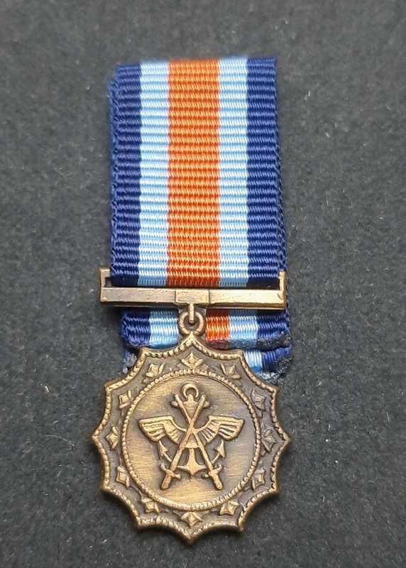 **Border War : 1980s SADF Miniature Military Merit Medal w/ Ribbon.**