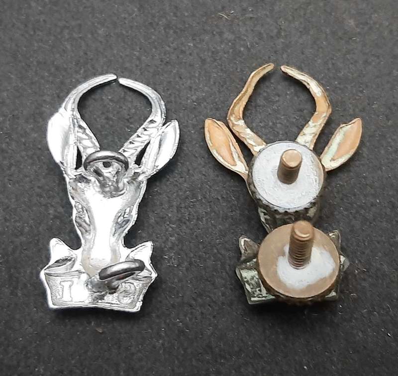 **Border War : 1960s / 70s SADF 'Bok Kop' Beret Badges x2 (Lugs Intact).**