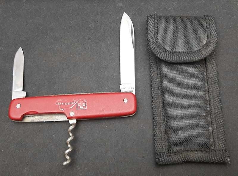 ** 1990s Switzerland Commemorative Pocket Knife w/ Sheath (Hapo, Austria)**